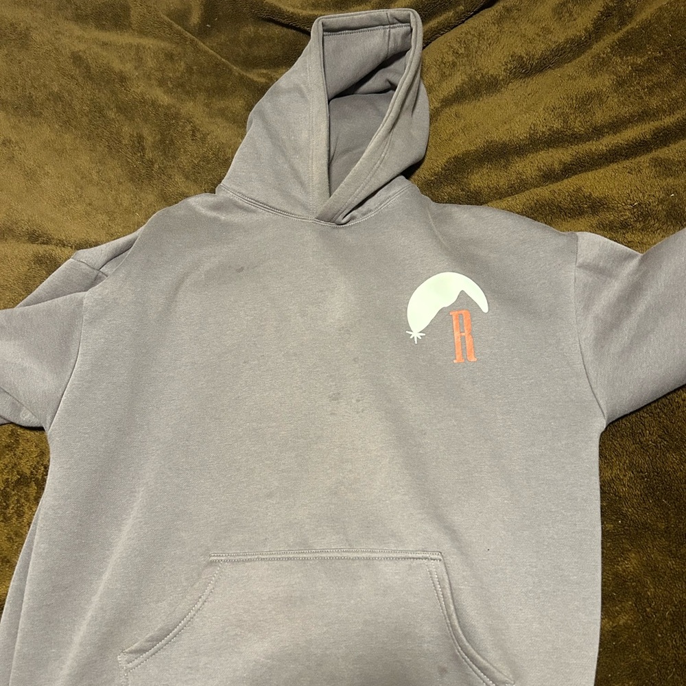 Rhude  Gray Hooded Pullover with logo